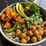 Three different colorful and healthy quinoa Buddha bowls.
