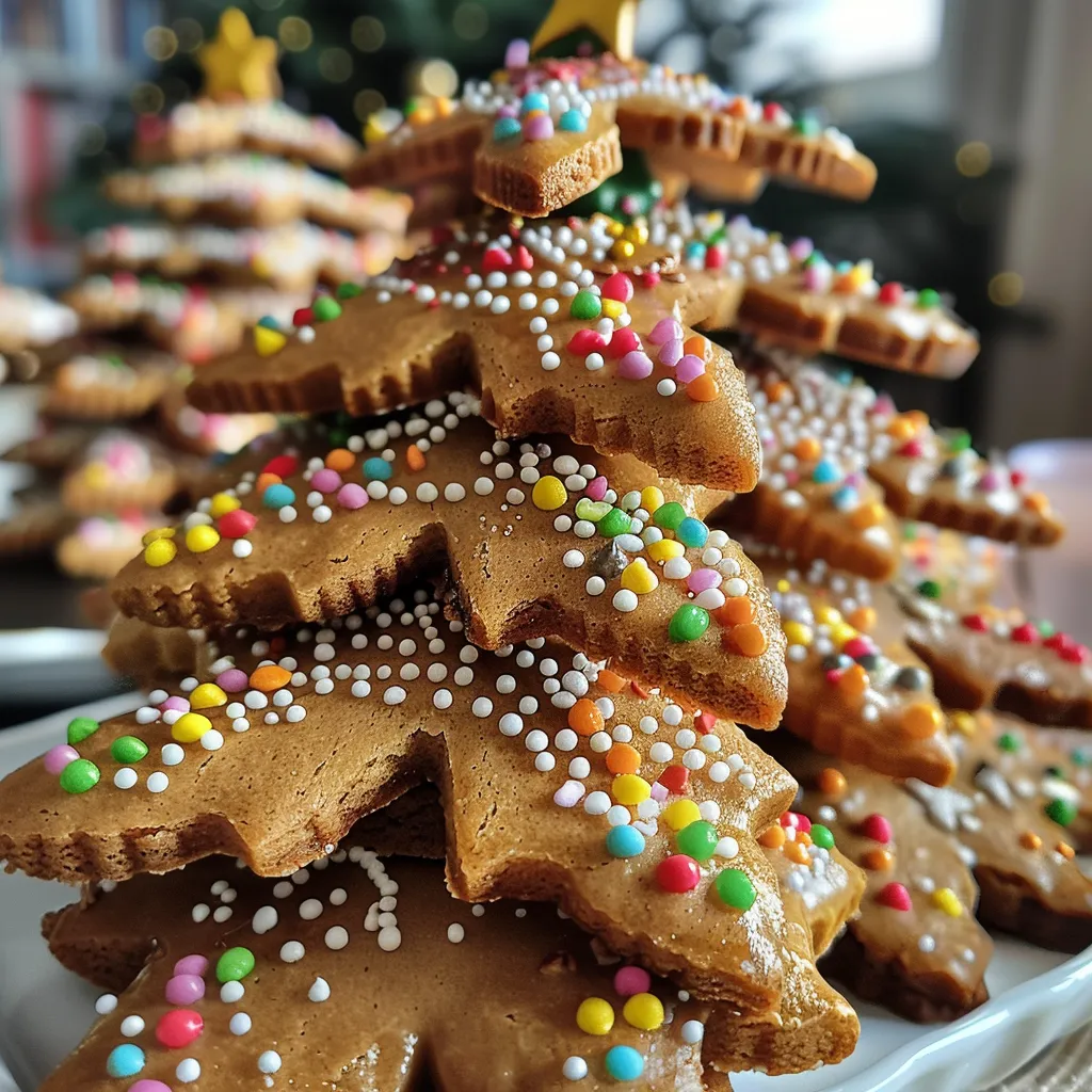 gingerbread christmas tree decorated colored icing holiday cookie in shape of christmas