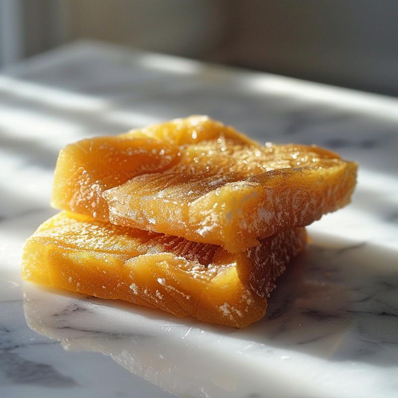 Close-up of a beautifully illustrated dessert on a white marble surface, showcasing intricate details and textures.