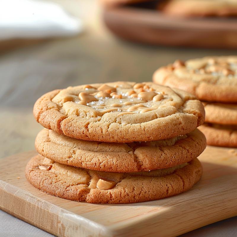 Close-up of three beautifully decorated cookies stacked on a light wood board, showcasing intricate icing designs.