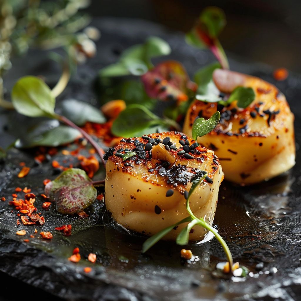 A beautiful Dduagruyl6r served on a wooden plate, showcasing rich colors and textures.