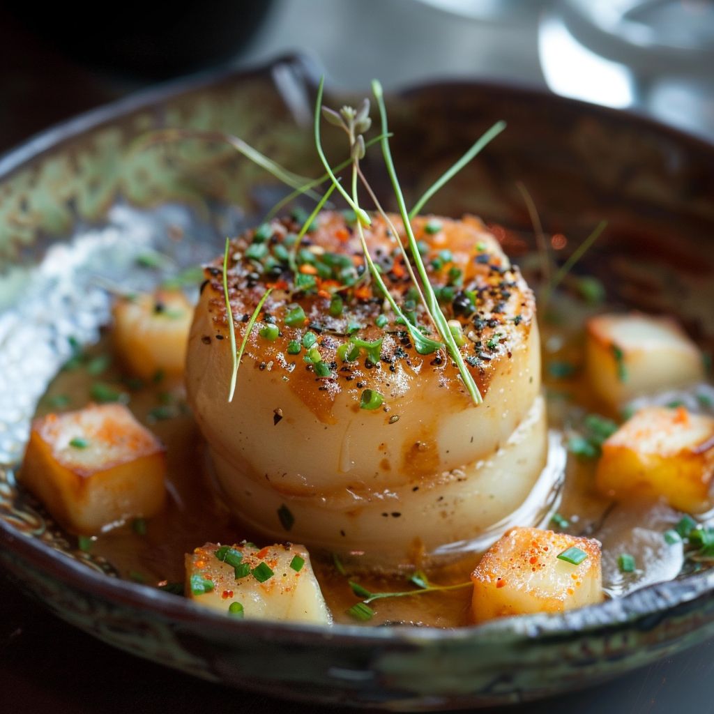 A close-up view of a delicious Dduagruyl6r, showcasing its texture in soft natural light.