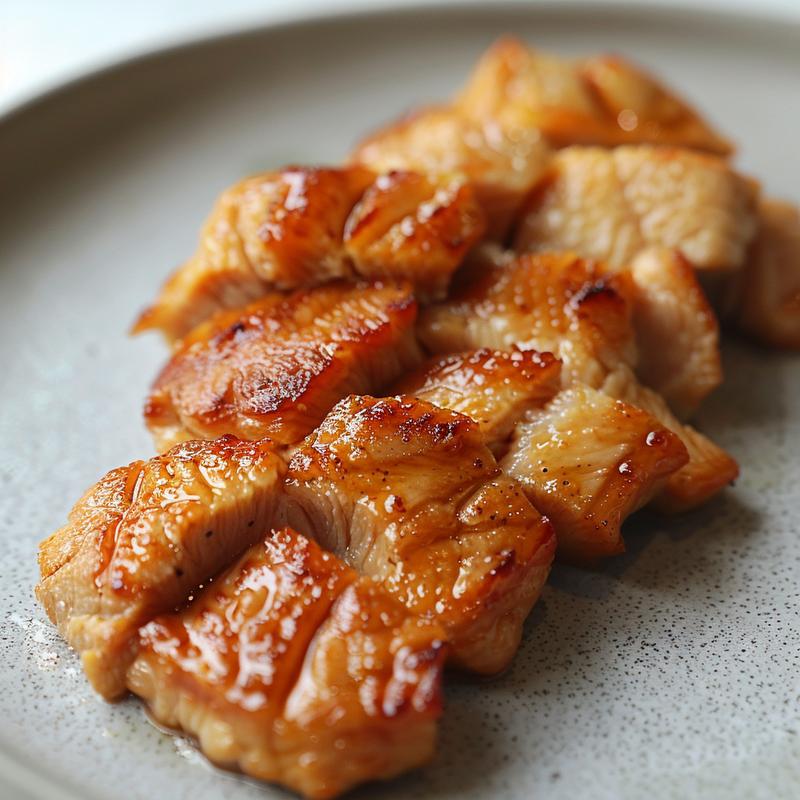 Extreme close-up of a delicious dish served on a light grey ceramic plate.