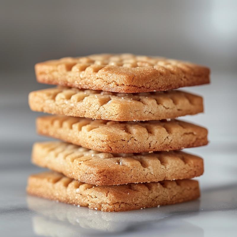 A close-up of three thick Christmas cookies stacked on a white marble surface.