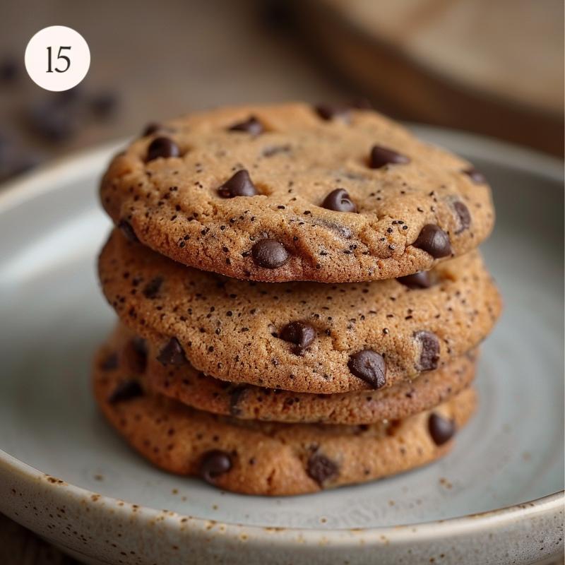 Close-up of three gluten-free chocolate chip cookies on a light grey plate.