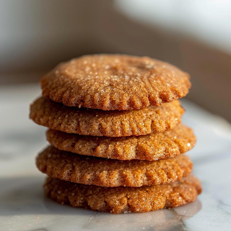 A close-up view of three stacked magic keto cookies on a white marble surface, showcasing their texture and color.