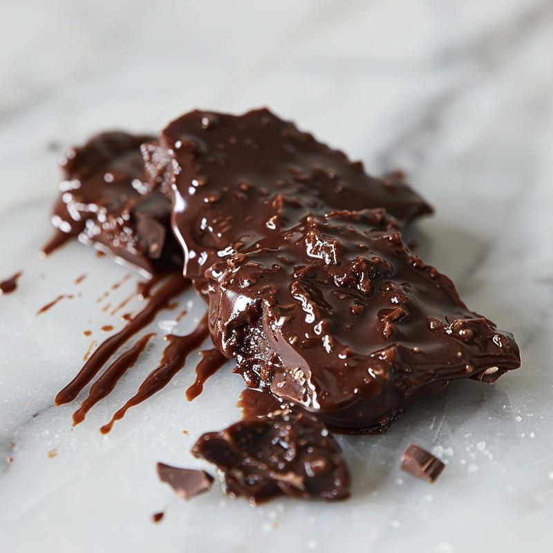Close-up view of creamy chocolate fondue in a bowl on a marble surface.