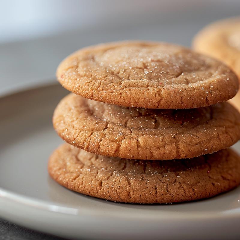 Three classic thumbprint cookies topped with raspberry jam on a light grey plate.