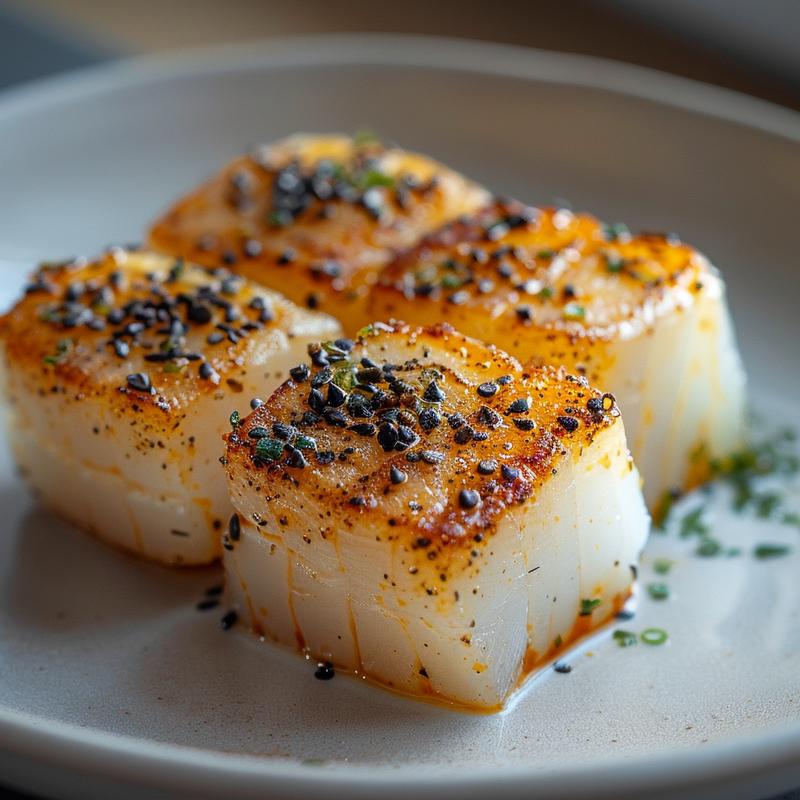 Close-up of a delicious dish presented on a grey ceramic plate, highlighting intricate textures.