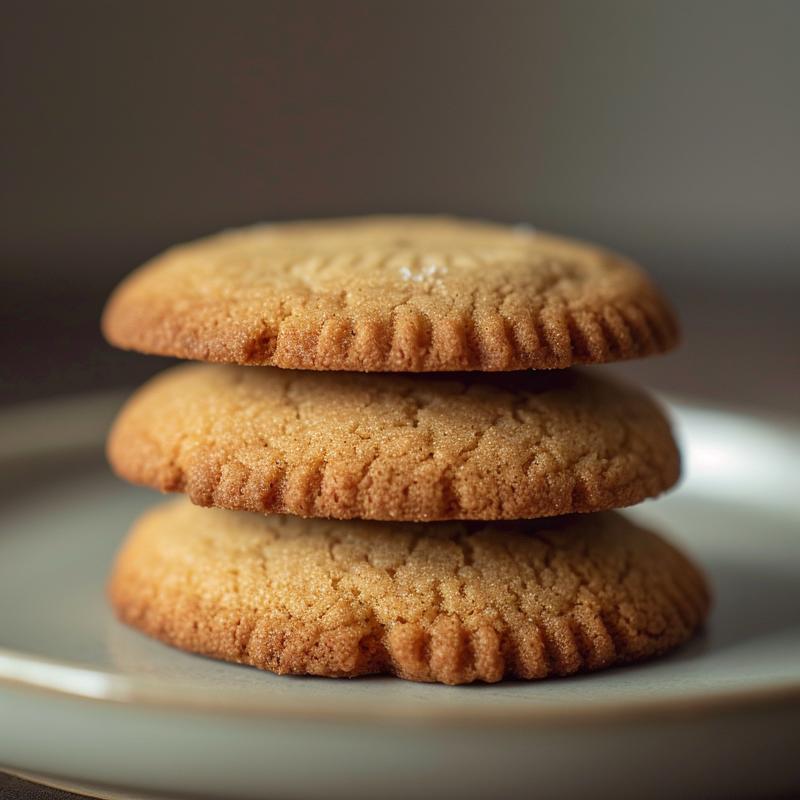 A close-up of three magic keto cookies arranged on a light grey ceramic plate.