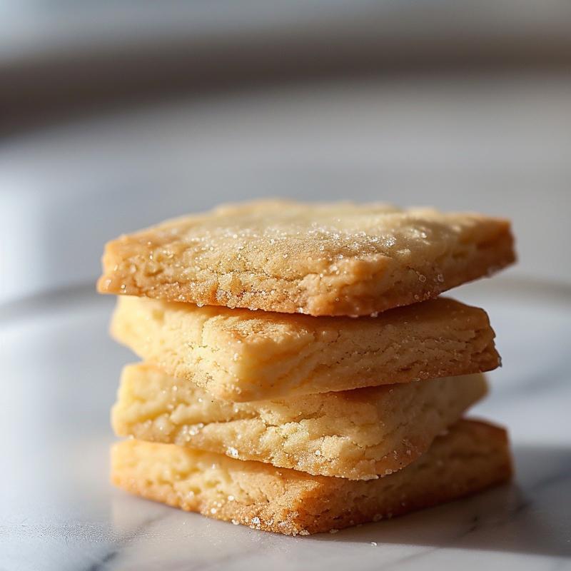 Close-up of three decorated Christmas cookies stacked on a white marble surface.