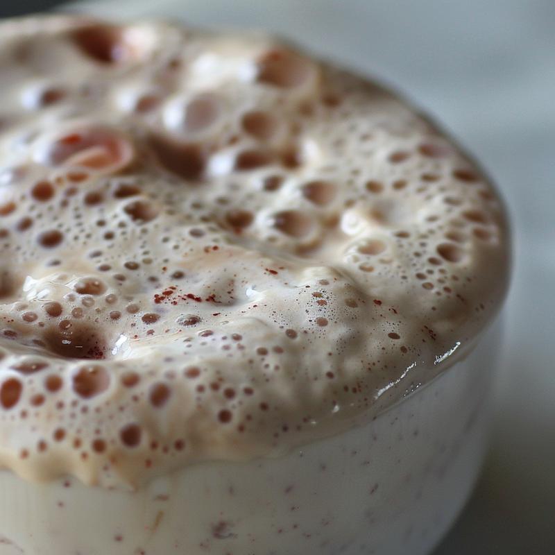 Close-up of a decadent roze chai latte topped with intricate foam art on a white marble surface.