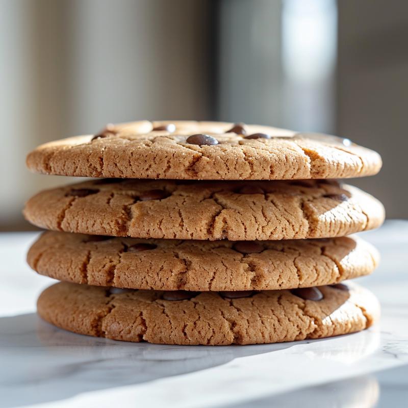Three freshly baked cookie bags stacked on a white marble surface.