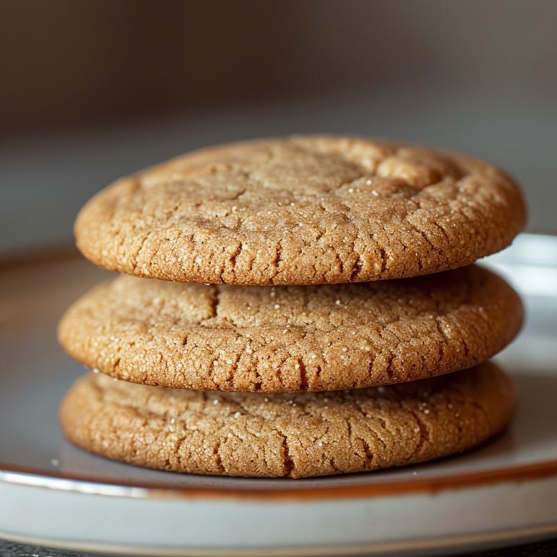 A stack of three almond flour cookies on a light grey ceramic plate.