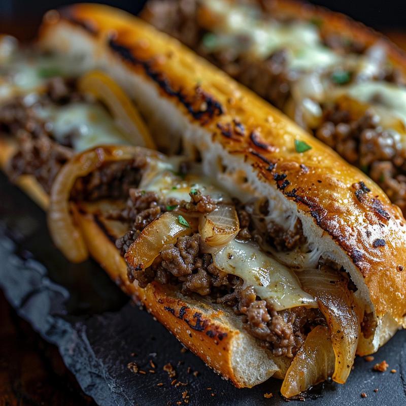 Close-up of Keto Philly Cheesesteak rolls on a slate plate with visible ingredients.
