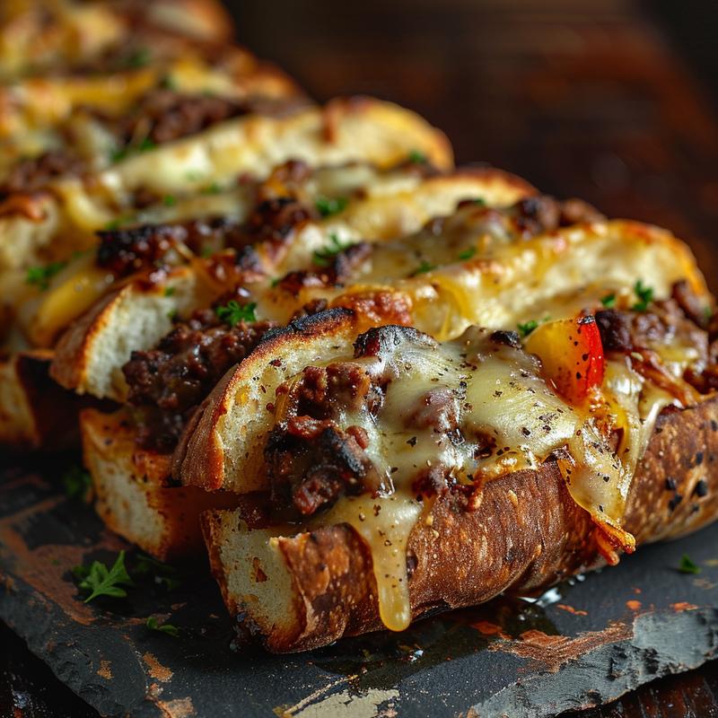 Close-up of Keto Philly Cheesesteak rolls on a slate plate with visible ingredients.
